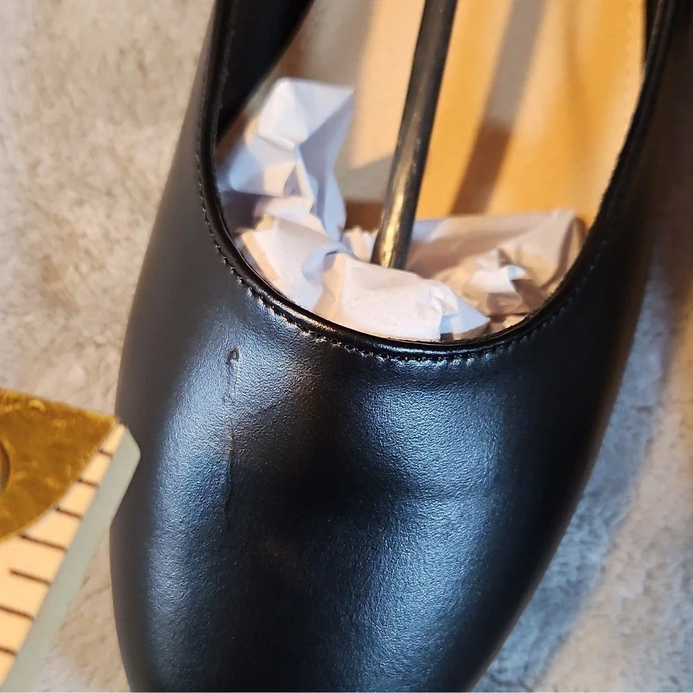 DDK Black Synthetic Mary Jane Wedge Heel Ankle Strap Round Toe Buckle Size 8